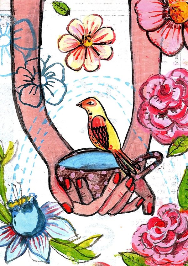 Ilustração Postal de Chá Pássaro